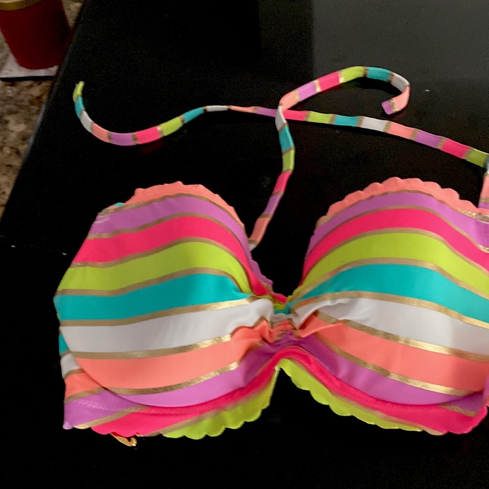 Victoria Secret Halter Bikini top.  Padded, size 34D. Multi colored stripes